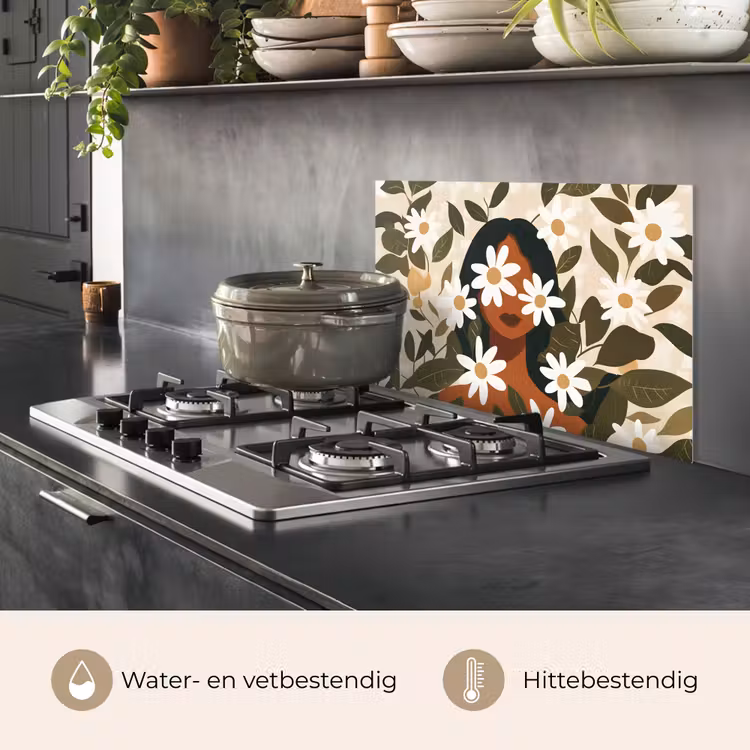 Spatscherm keuken - Illustratie - Vrouw - Madeliefjes - Wit — 2