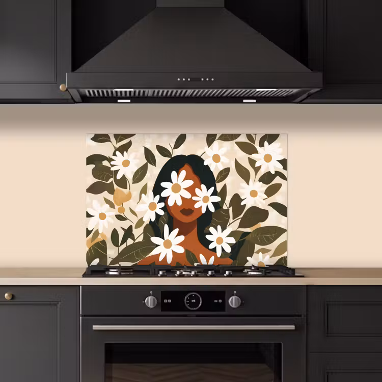 Spatscherm keuken - Illustratie - Vrouw - Madeliefjes - Wit — 5
