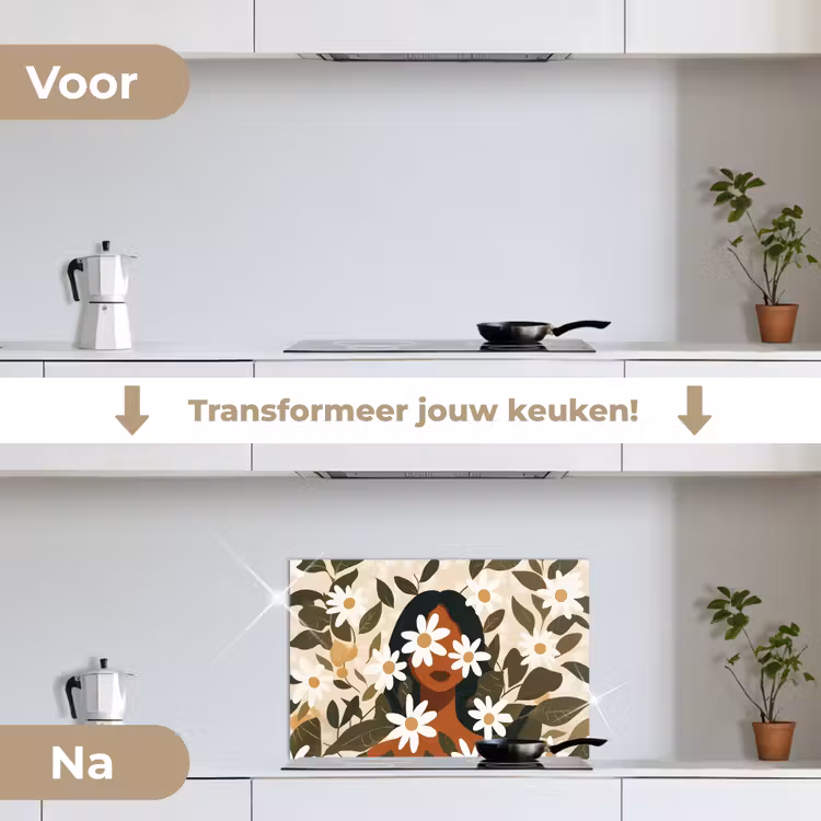 Spatscherm keuken - Illustratie - Vrouw - Madeliefjes - Wit — 7