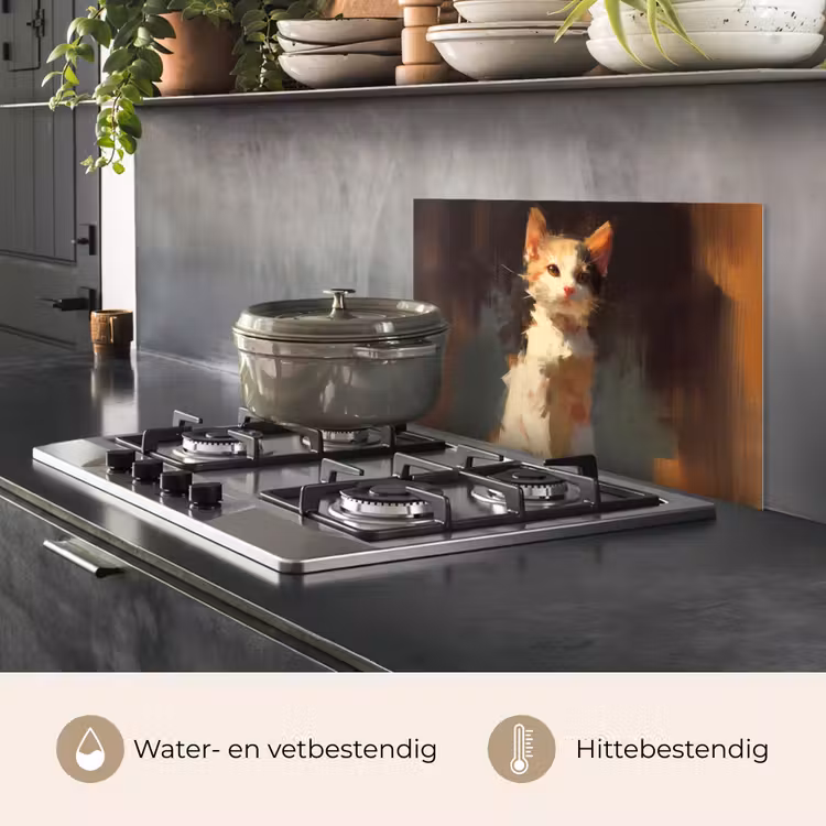 Spatscherm keuken - Kat - Geschilderd - Artistiek - Wit — 2