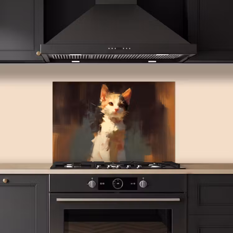 Spatscherm keuken - Kat - Geschilderd - Artistiek - Wit — 5
