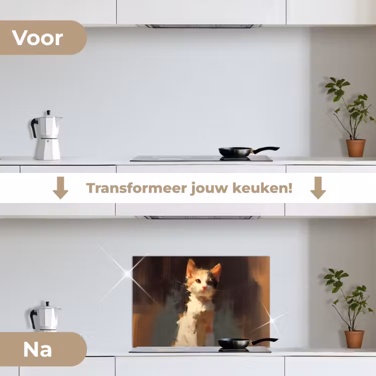 Spatscherm keuken - Kat - Geschilderd - Artistiek - Wit — 7