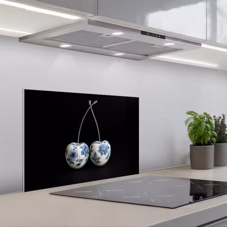 Spatscherm keuken - Kersen - Delfts blauw - Fruit — 1