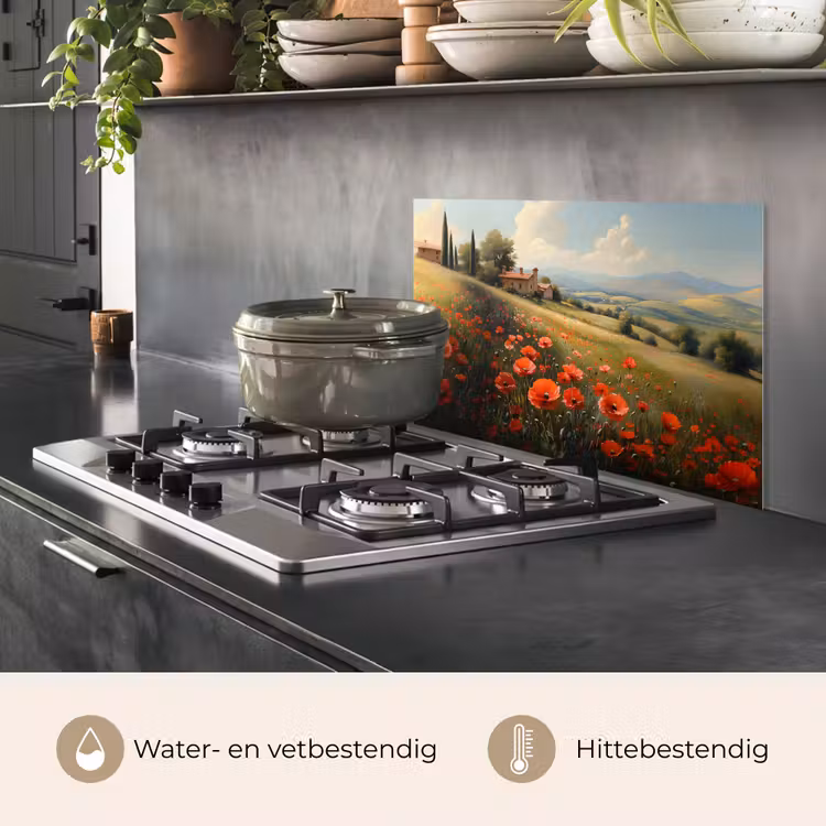 Spatscherm keuken - Klaprozen - Rood - Heuvels - Landschap — 2