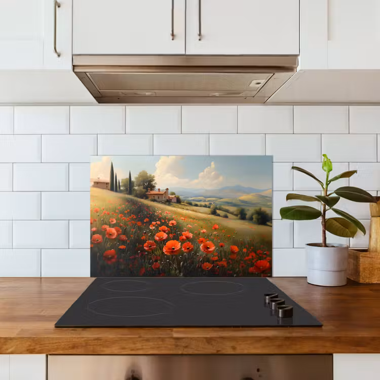 Spatscherm keuken - Klaprozen - Rood - Heuvels - Landschap — 3