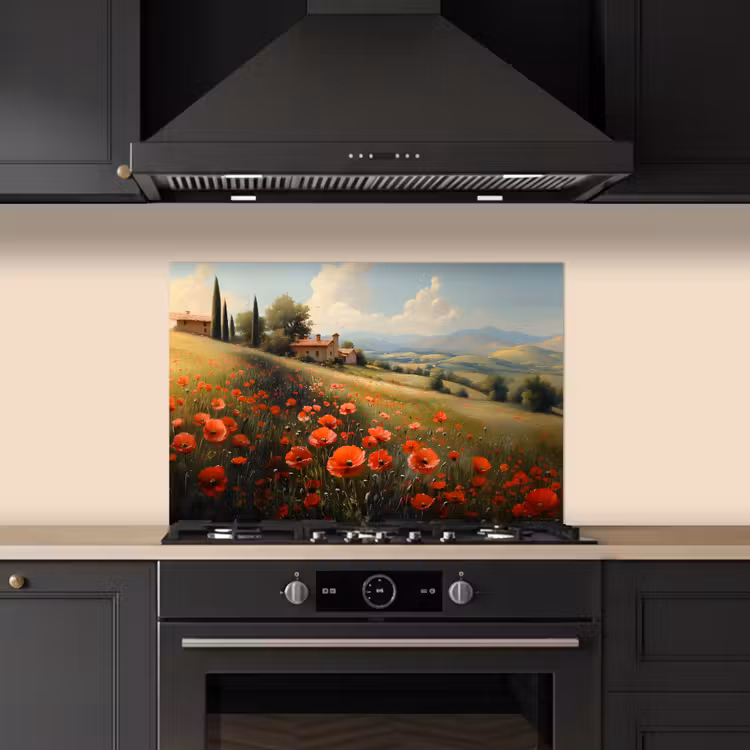 Spatscherm keuken - Klaprozen - Rood - Heuvels - Landschap — 5