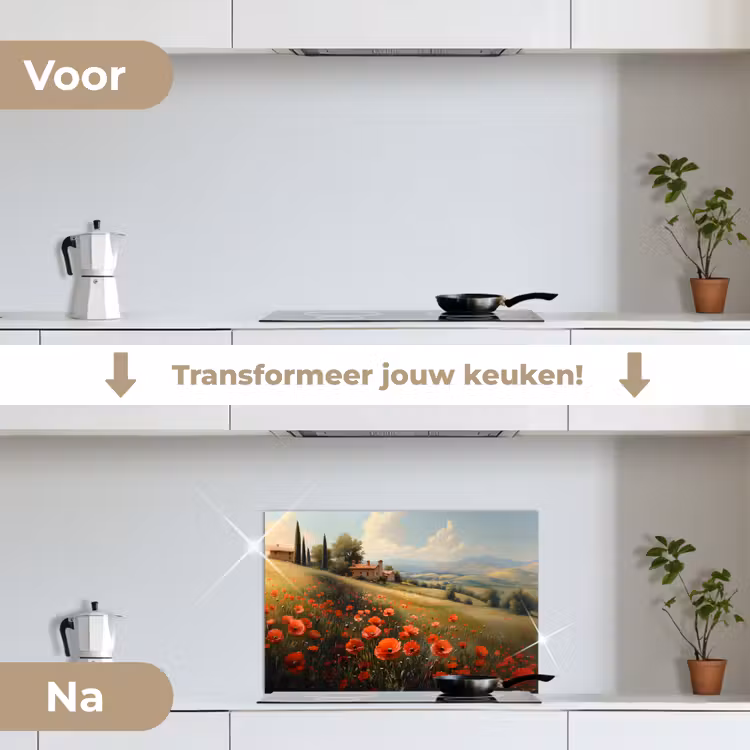 Spatscherm keuken - Klaprozen - Rood - Heuvels - Landschap — 7