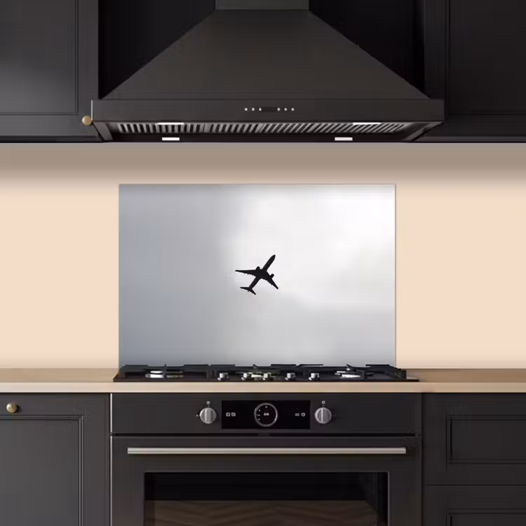Spatscherm keuken - Minimalistisch - Silhouet - Zwart - Vliegtuig — 5