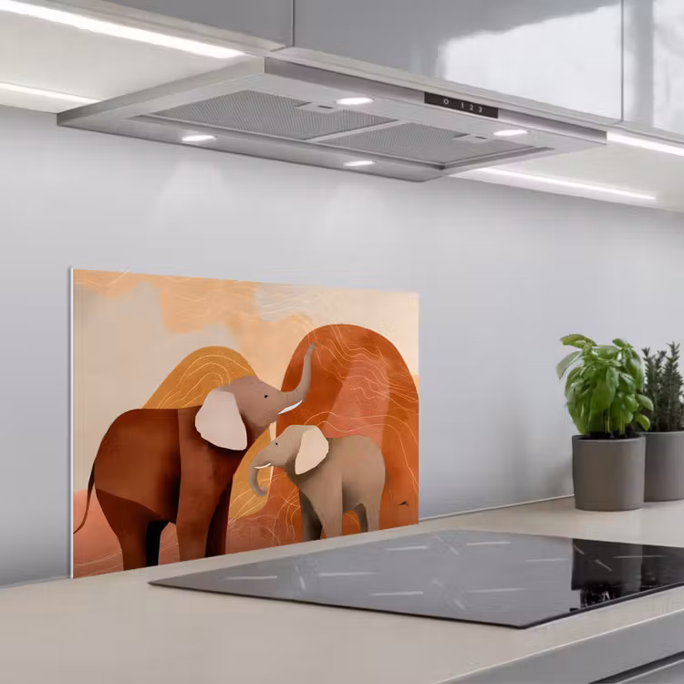 Spatscherm keuken - Olifanten - Oranje - Abstract — 1