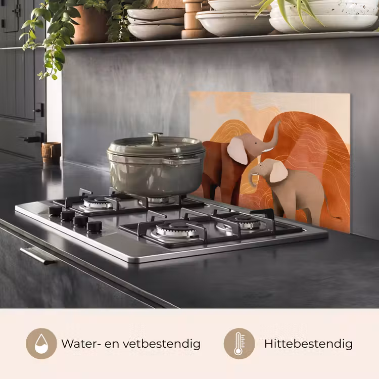 Spatscherm keuken - Olifanten - Oranje - Abstract — 2