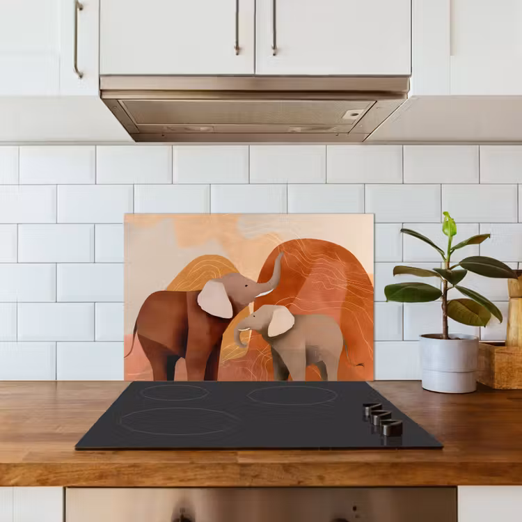 Spatscherm keuken - Olifanten - Oranje - Abstract — 3