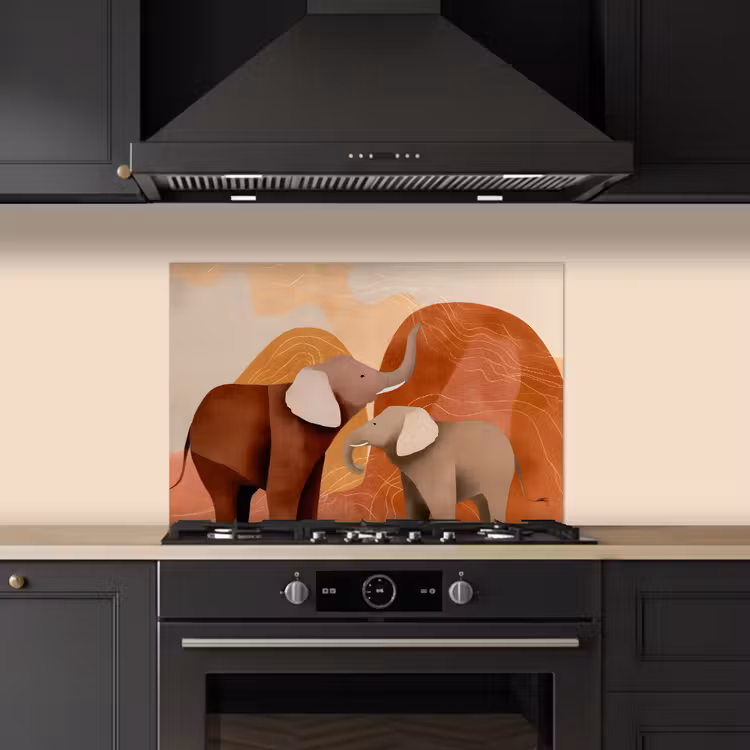Spatscherm keuken - Olifanten - Oranje - Abstract — 5