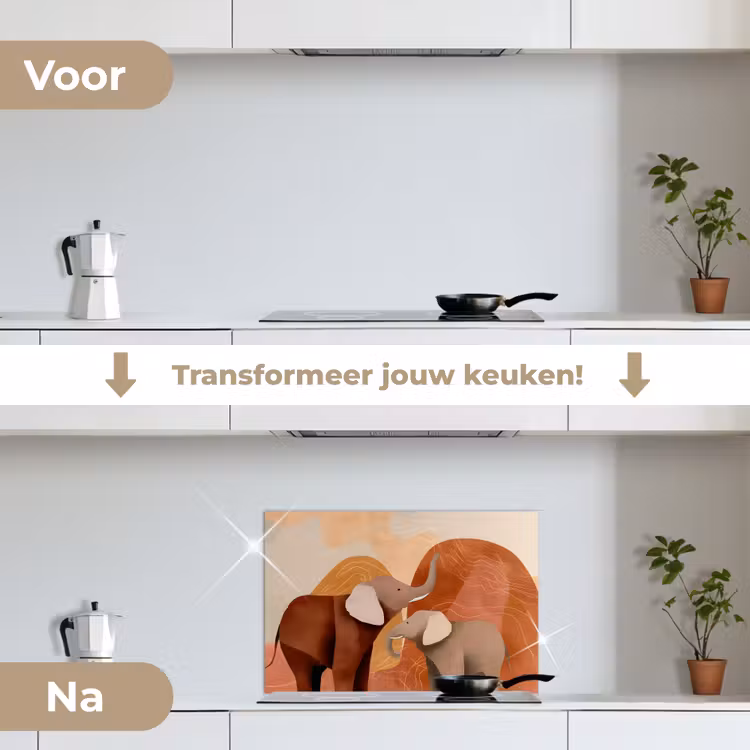Spatscherm keuken - Olifanten - Oranje - Abstract — 7
