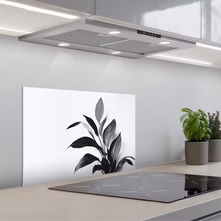 Spatscherm keuken - Plant - Bladeren - Minimalistisch - Zwart — 1