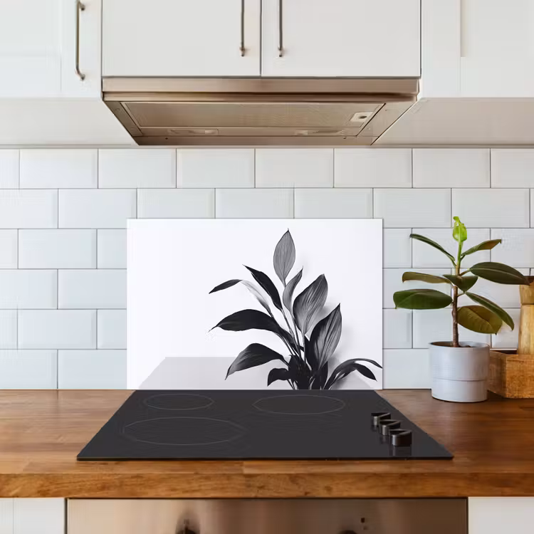 Spatscherm keuken - Plant - Bladeren - Minimalistisch - Zwart — 3