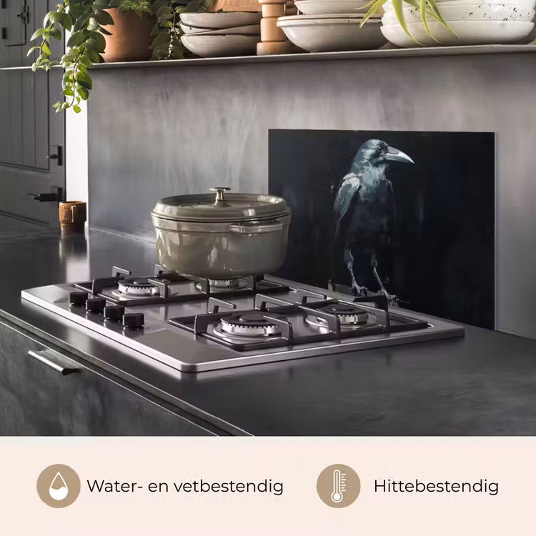 Spatscherm keuken - Raaf - Vogels - Zwart — 2