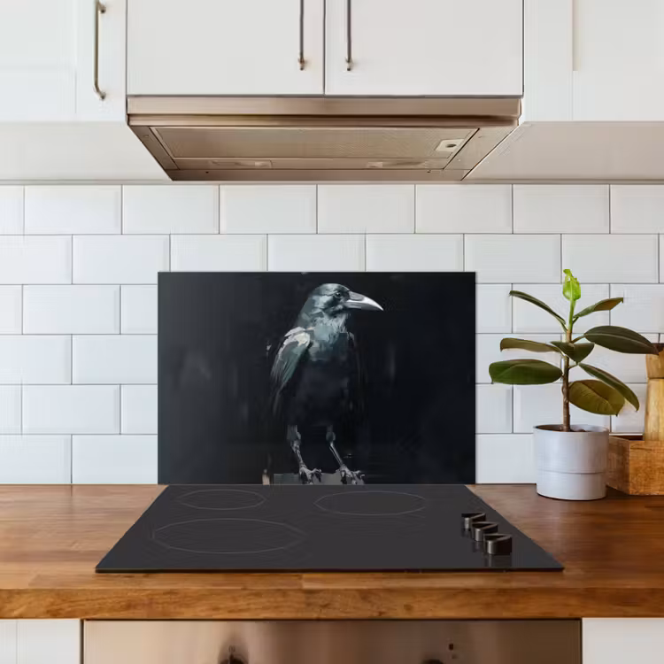 Spatscherm keuken - Raaf - Vogels - Zwart — 3
