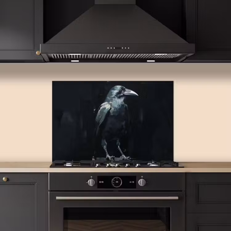 Spatscherm keuken - Raaf - Vogels - Zwart — 5