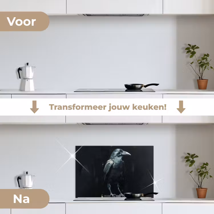 Spatscherm keuken - Raaf - Vogels - Zwart — 7