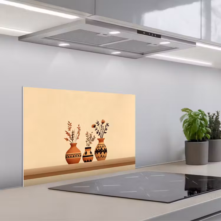 Spatscherm keuken - Vazen - Bloemen - Bladeren - Minimalistisch — 1