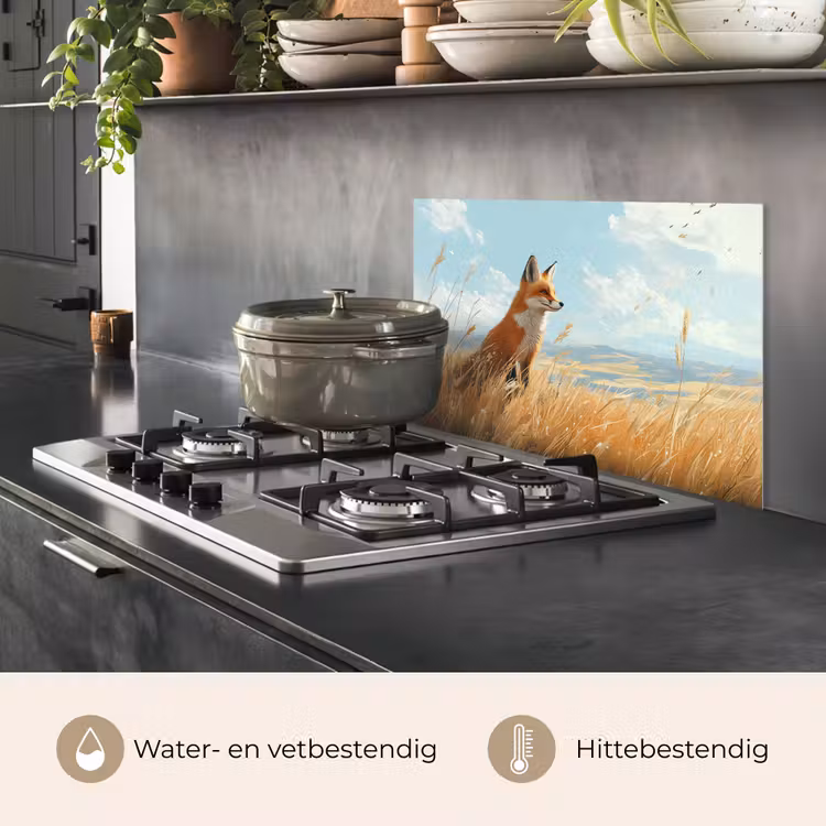 Spatscherm keuken - Vos - Gras - Wolken - Oranje — 2
