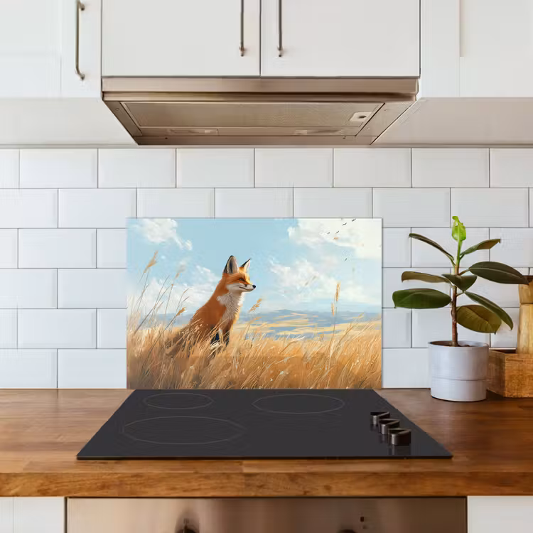 Spatscherm keuken - Vos - Gras - Wolken - Oranje — 3