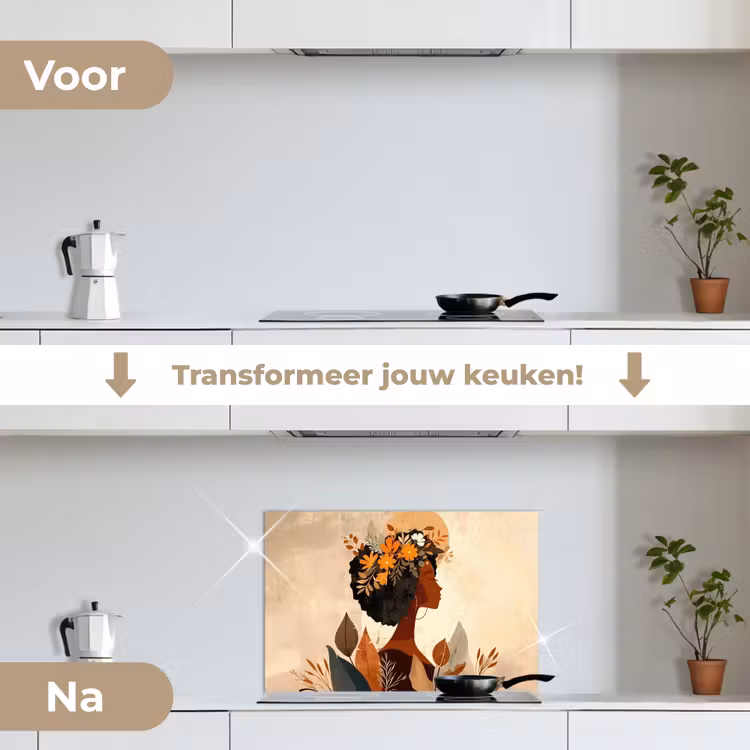 Spatscherm keuken - Vrouw - Krullen - Bloemen - Beige — 7