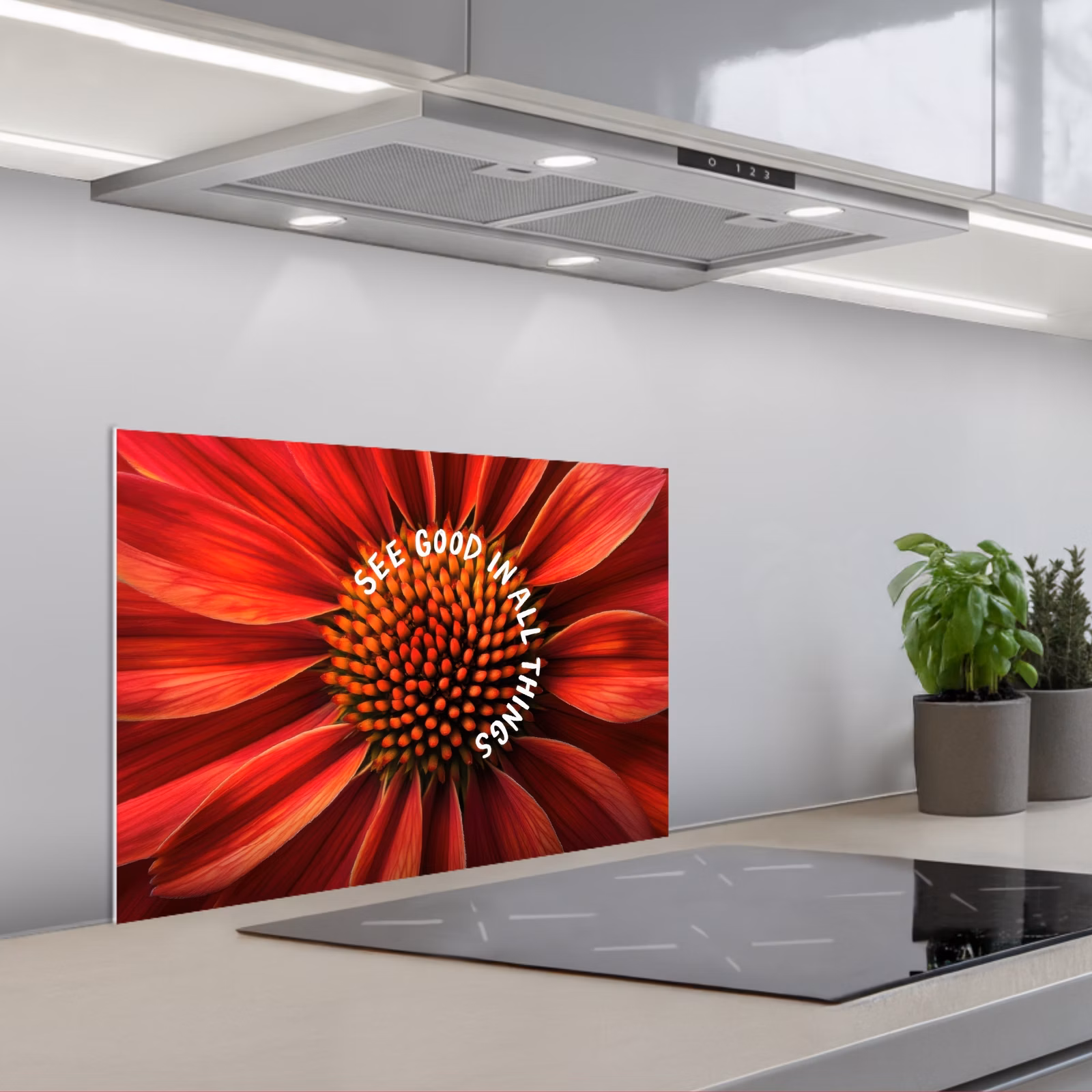 Spatscherm keuken - Close up - Bloem - Quote - Rood — 1