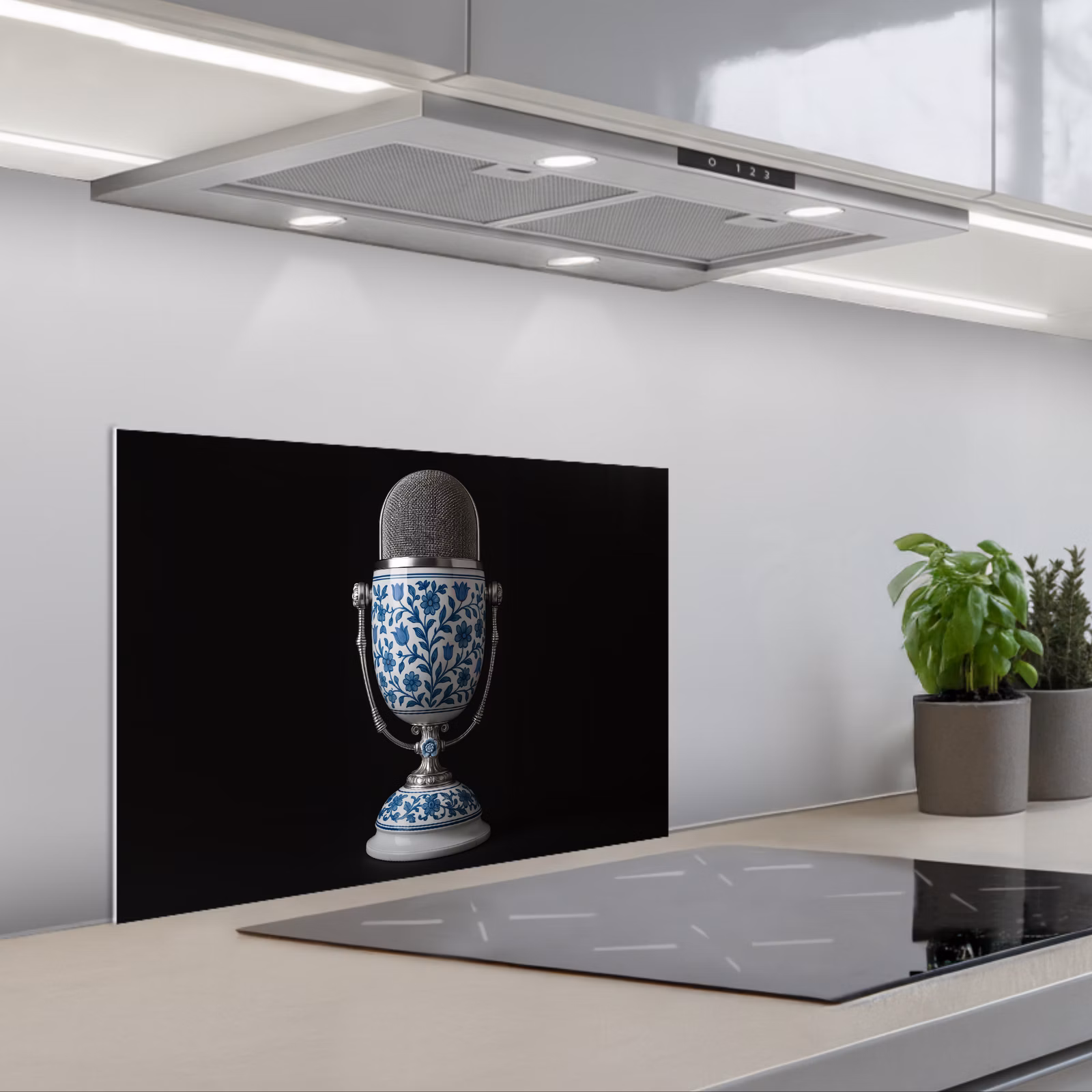 Spatscherm keuken - Microfoon - Delfts blauw - Muziek — 1