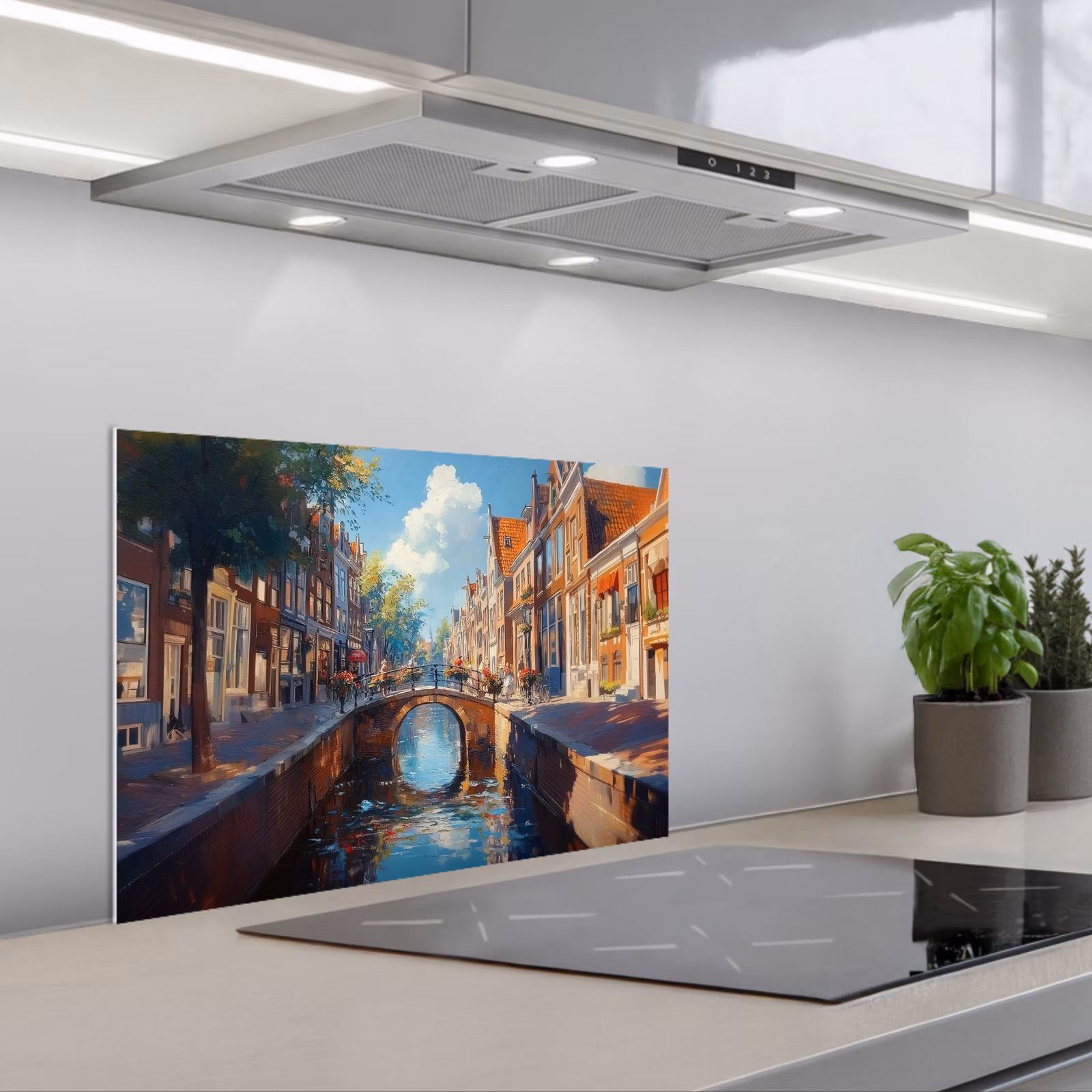 Spatscherm keuken - Stad - Gracht - Zon - Fietsen — 1