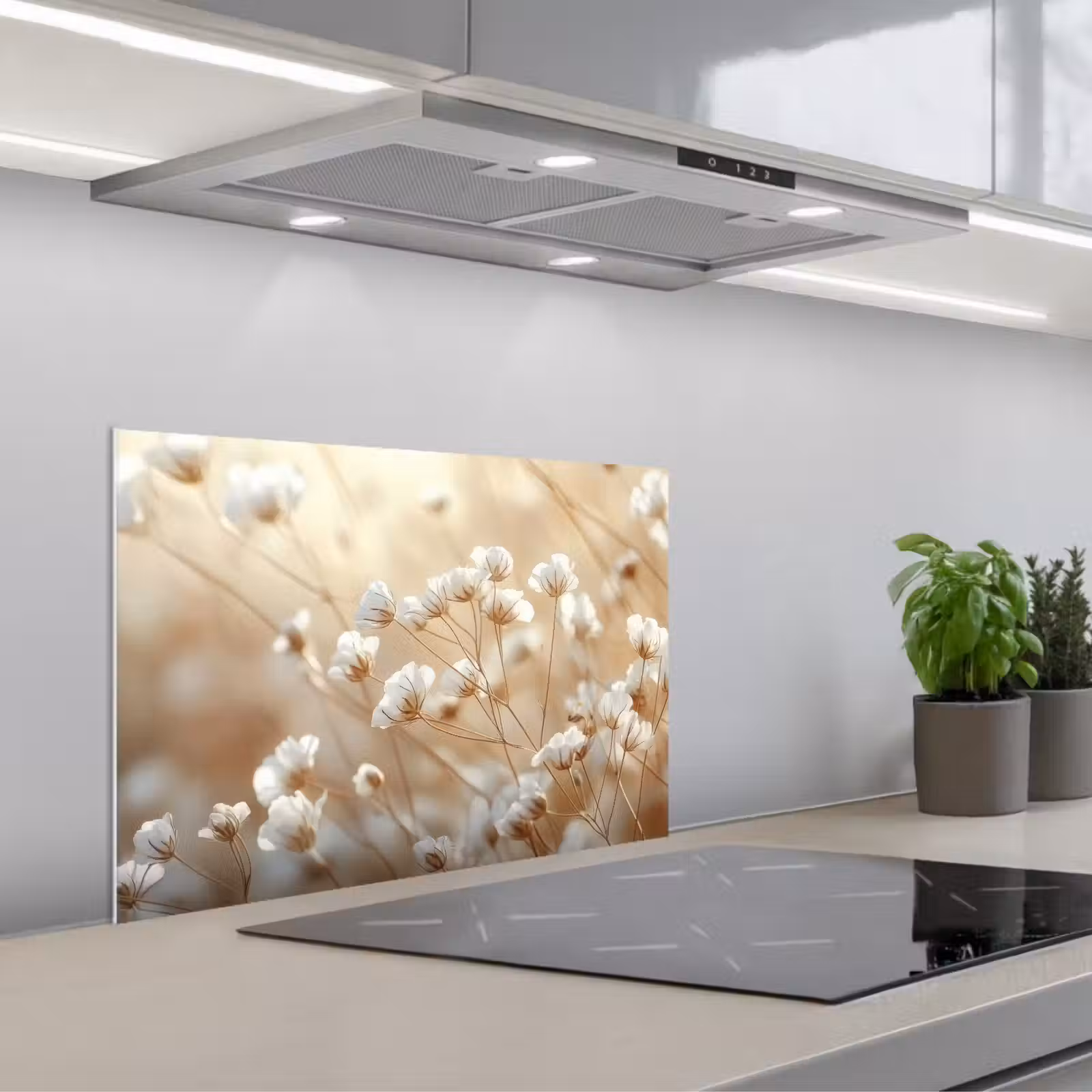 Spatscherm keuken - Wilde - Bloemen - Wit — 1