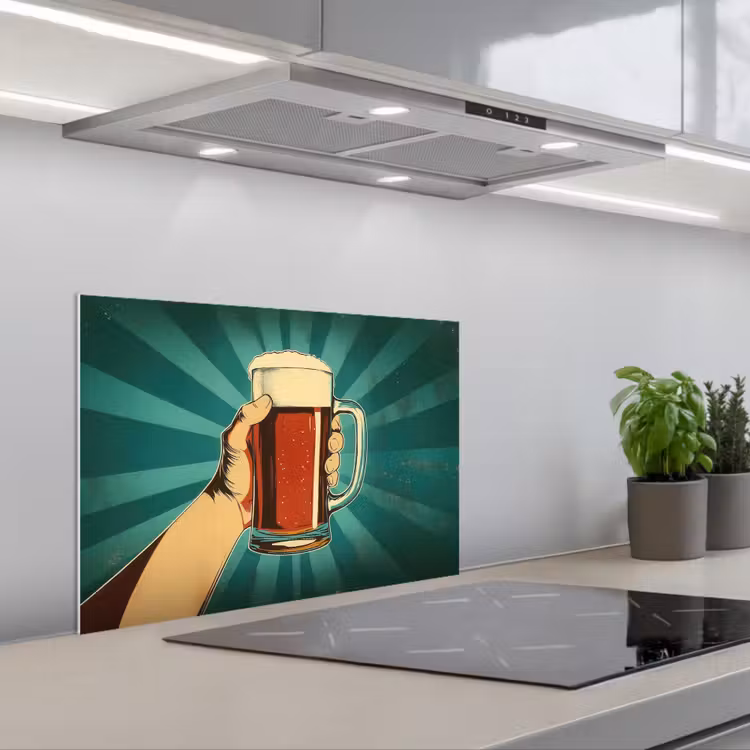 Spatscherm keuken - Bierglas - Schuim - Retro - Groen — 1