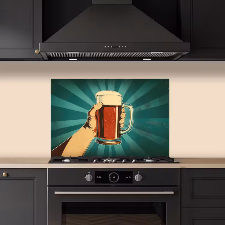 Spatscherm keuken - Bierglas - Schuim - Retro - Groen — 5
