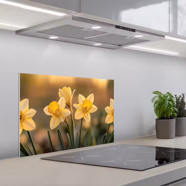 Spatscherm keuken - Bloemen - Geel - Wazig — 1
