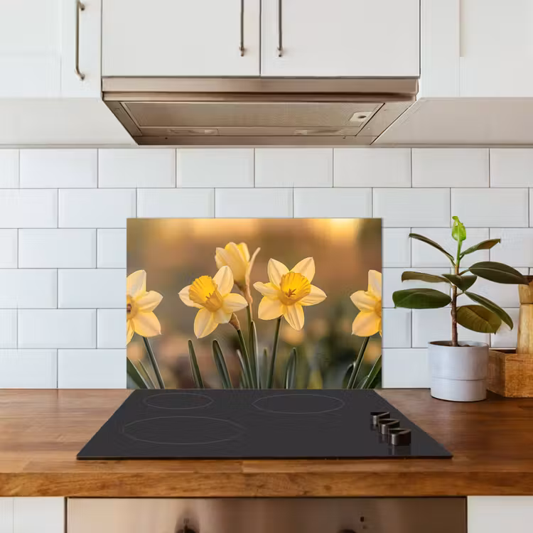 Spatscherm keuken - Bloemen - Geel - Wazig — 3