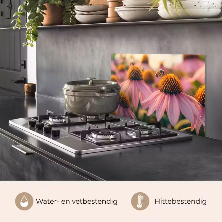 Spatscherm keuken - Bloemen - Paars - Bijen — 2