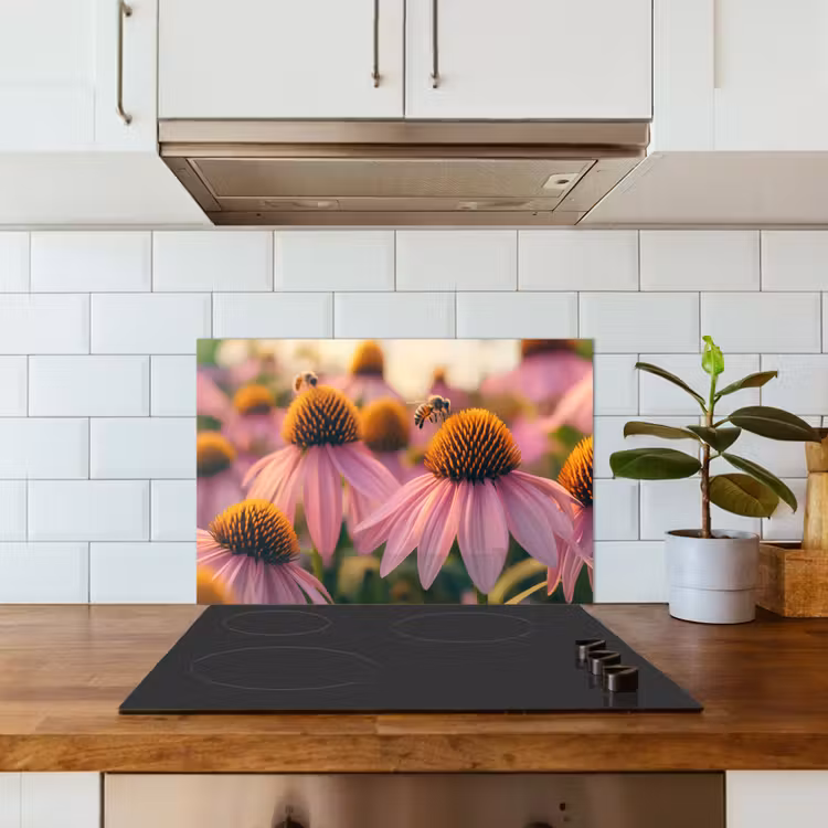 Spatscherm keuken - Bloemen - Paars - Bijen — 3