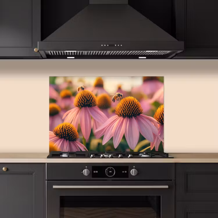 Spatscherm keuken - Bloemen - Paars - Bijen — 5