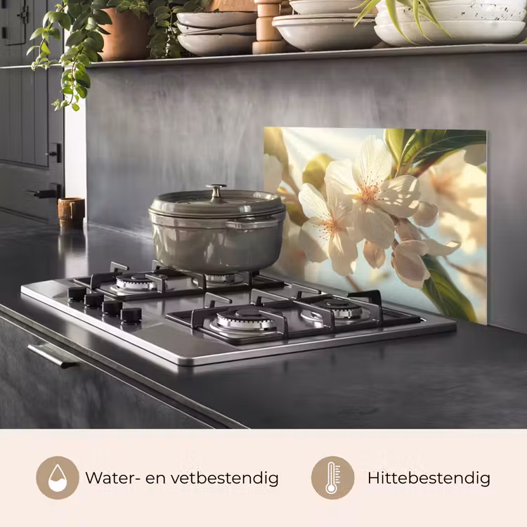 Spatscherm keuken - Bloesems - Wit - Zonnestralen - Bloemblaadjes — 2
