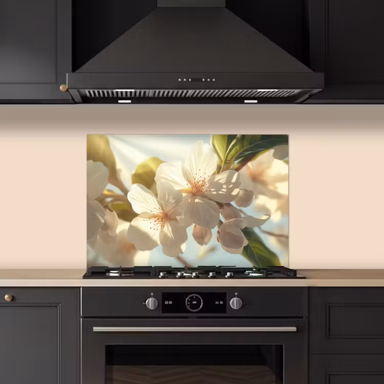 Spatscherm keuken - Bloesems - Wit - Zonnestralen - Bloemblaadjes — 5