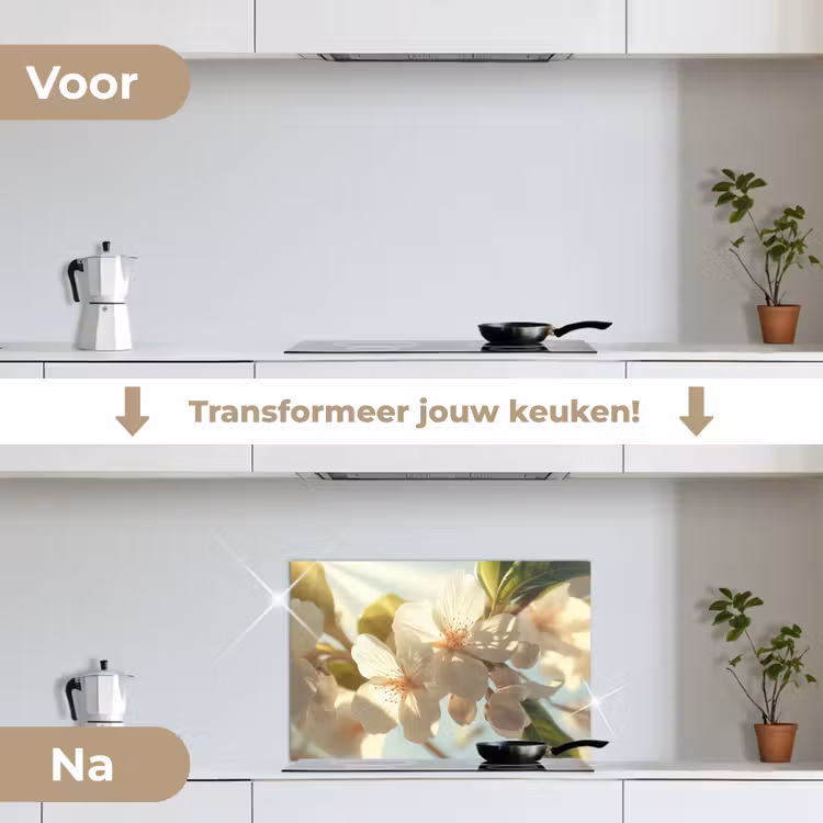 Spatscherm keuken - Bloesems - Wit - Zonnestralen - Bloemblaadjes — 7