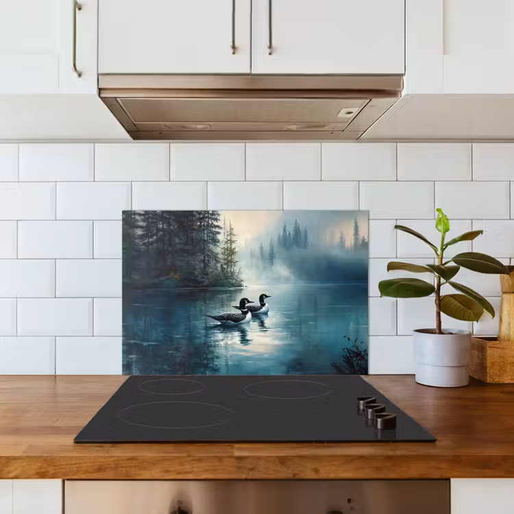 Spatscherm keuken - Bos - Water - Eenden - Mistig — 3