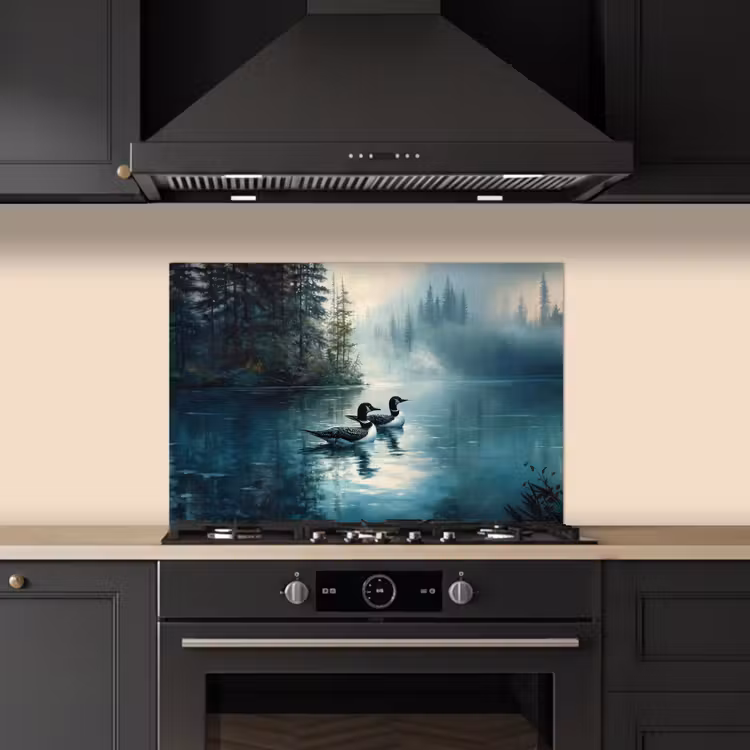Spatscherm keuken - Bos - Water - Eenden - Mistig — 5