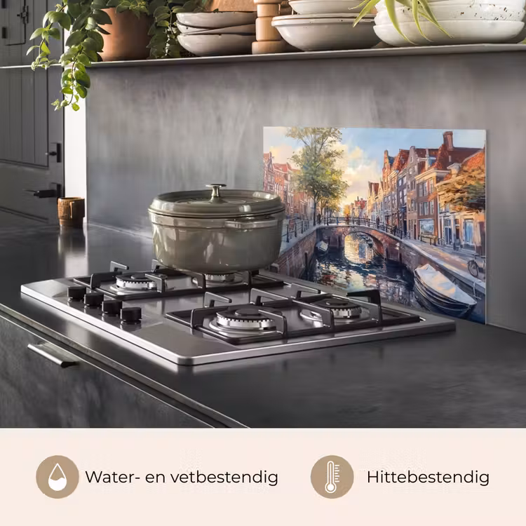 Spatscherm keuken - Brug - Stad - Huizen - Boot — 2
