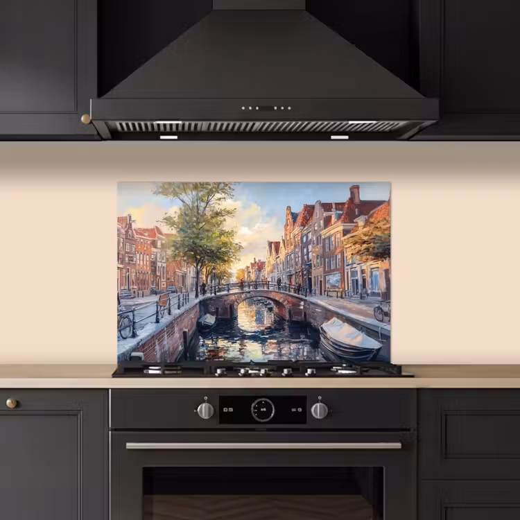Spatscherm keuken - Brug - Stad - Huizen - Boot — 5