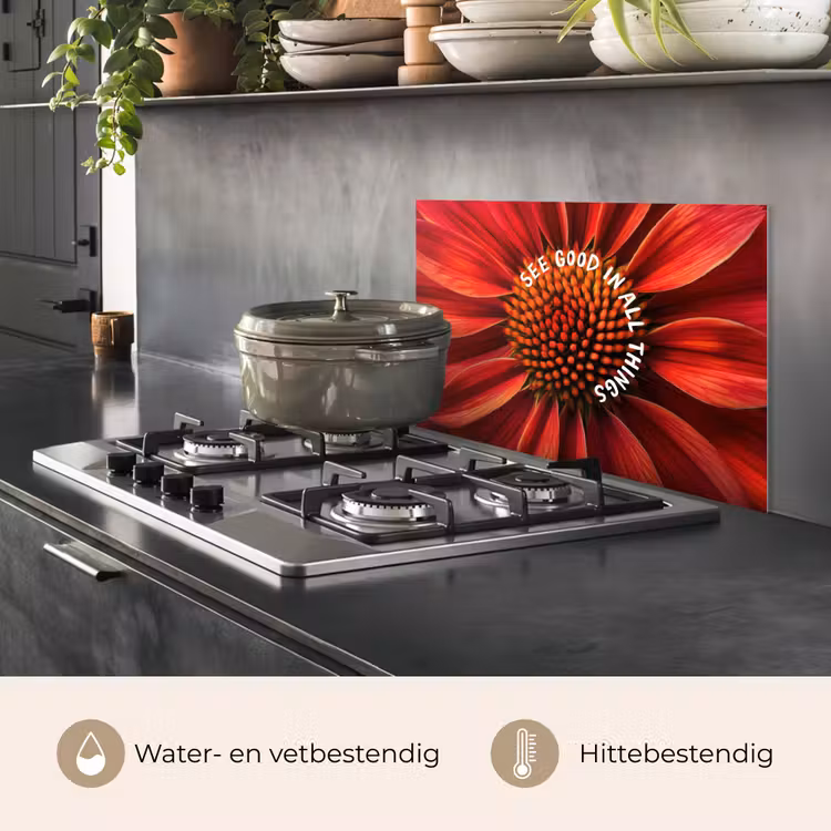 Spatscherm keuken - Close up - Bloem - Quote - Rood — 2