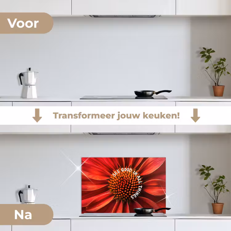 Spatscherm keuken - Close up - Bloem - Quote - Rood — 7