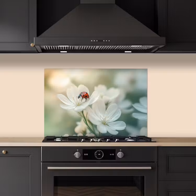 Spatscherm keuken - Lieveheersbeestje - Bloemen - Wit — 5
