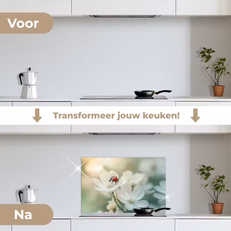 Spatscherm keuken - Lieveheersbeestje - Bloemen - Wit — 7