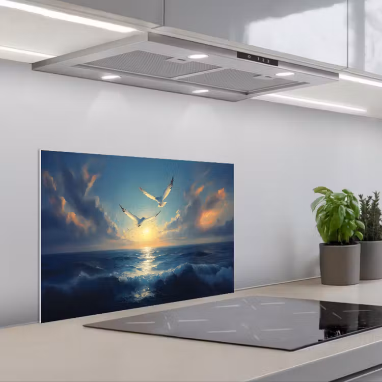 Spatscherm keuken - Meeuwen - Zee - Wolken -Blauw — 1